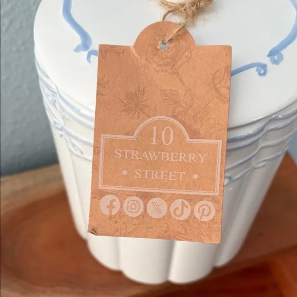 White Ceramic Canister with Pale Blue Trim - Picture 7 of 7